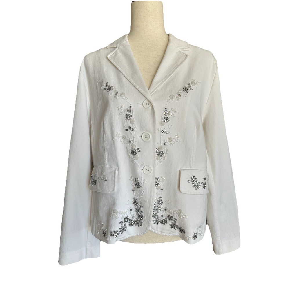 Mifresia Embellished Rhinestone Blazer Women's XL Stretch Sparkles Beaded Granny